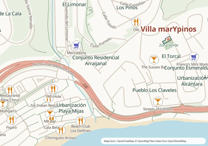 Map showing Villa marYpinos near La Cala de Mijas